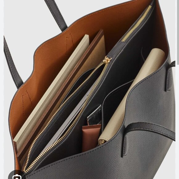 Quince black Italian leather triple compartment shopper tote - Picture 9 of 11